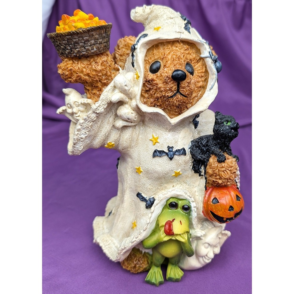 Vintage Bear Ghost SpiderCat Candy White Resin Figurine 8.5" Halloween Decor